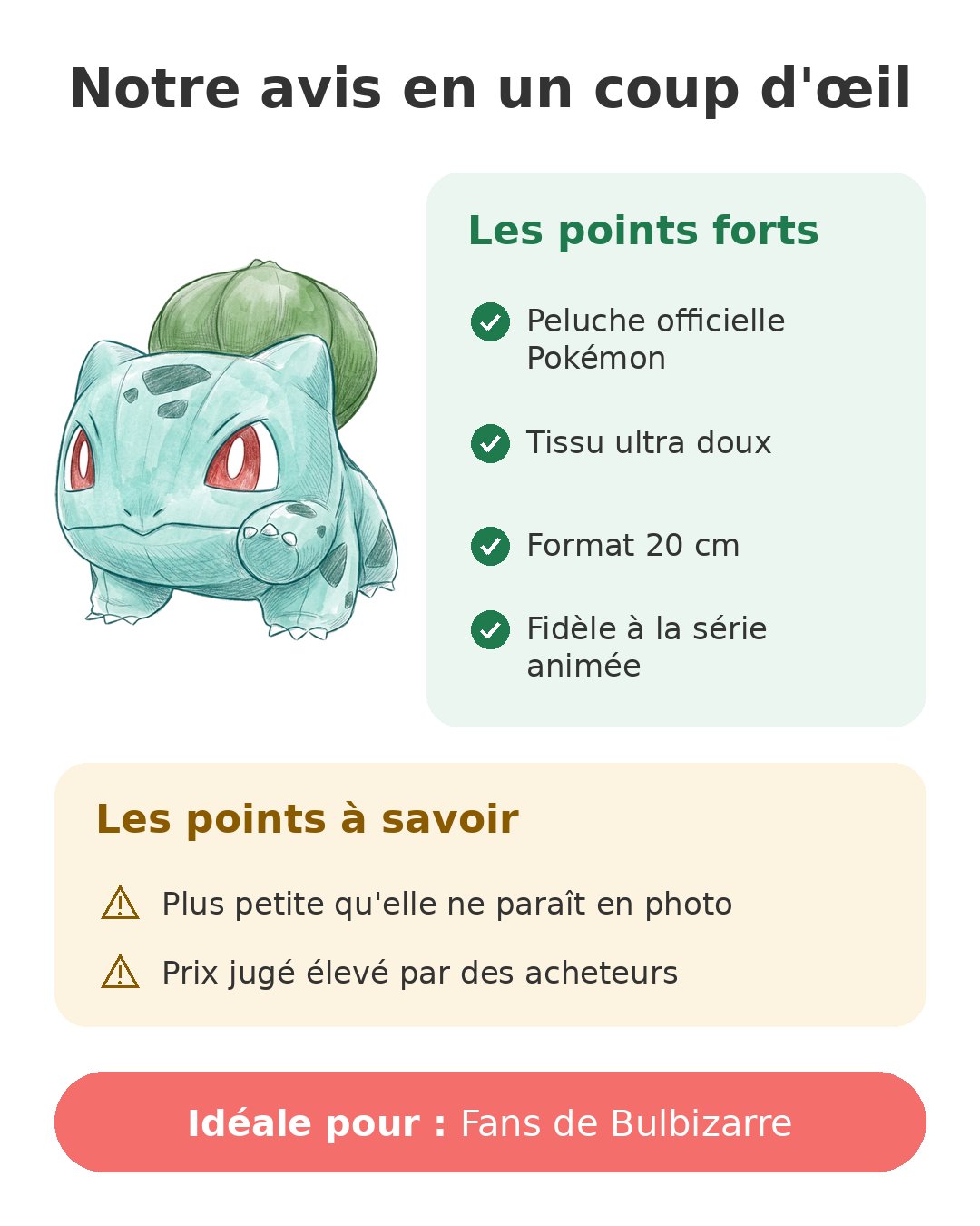 Notre avis en un coup d'œil sur Peluche Bulbizarre