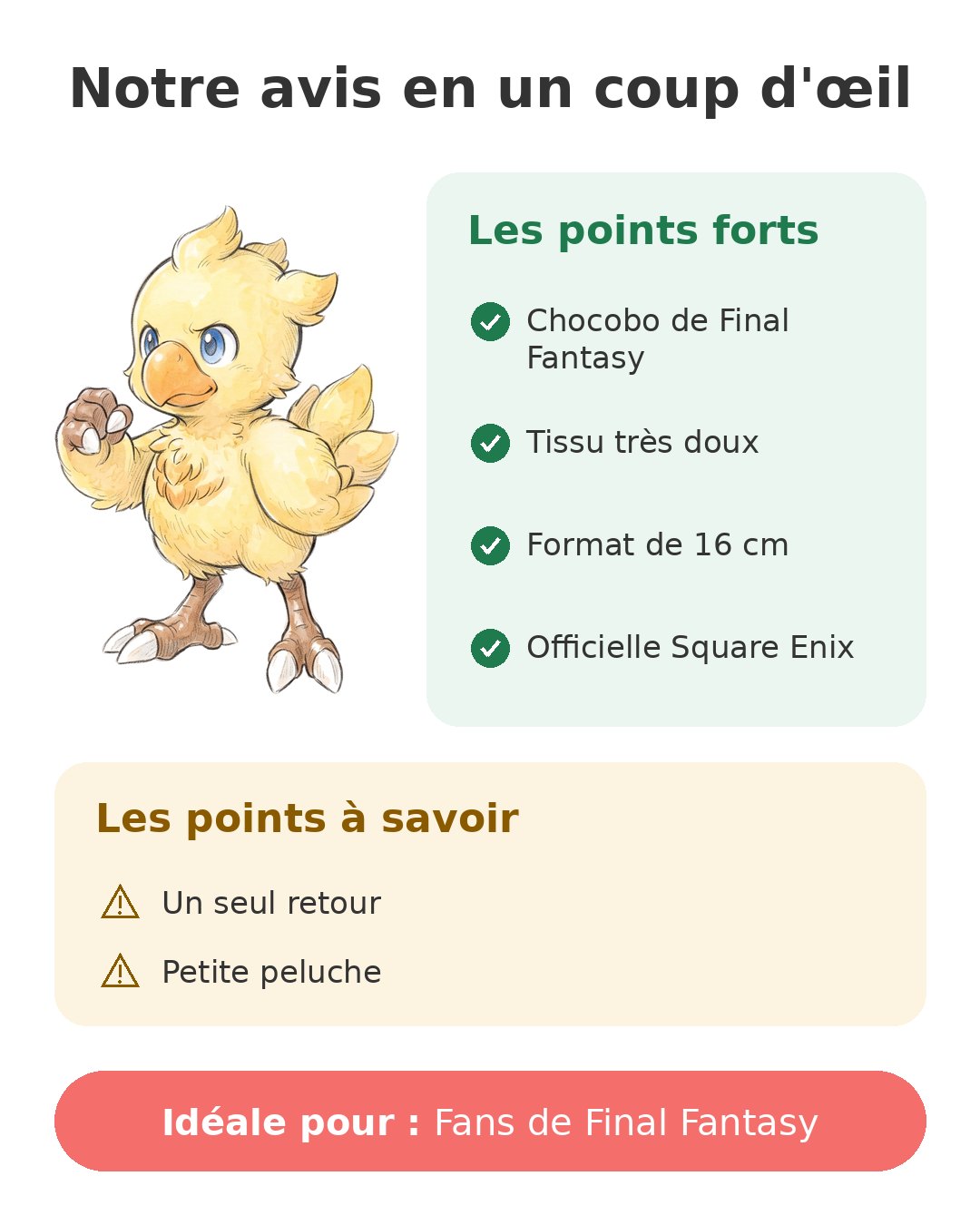 Notre avis en un coup d'œil sur Peluche Chocobo