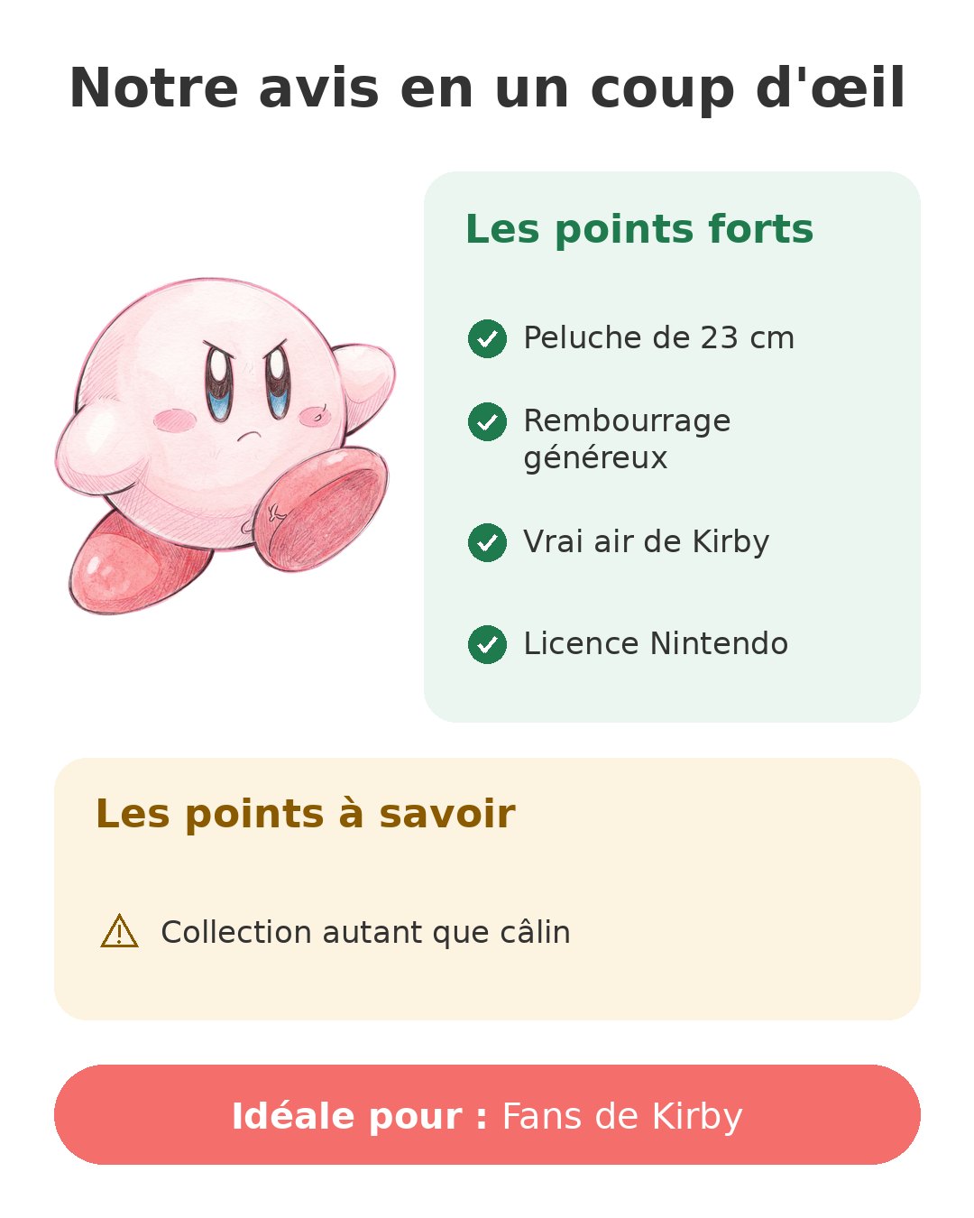 Notre avis en un coup d'œil sur Peluche Kirby 23 cm