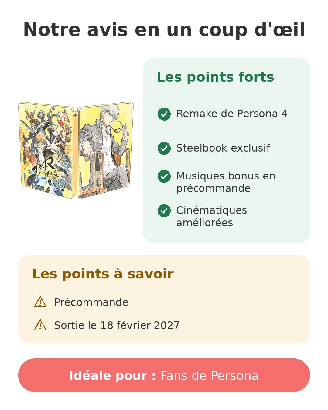Notre avis en un coup d'œil sur Persona 4 Revival