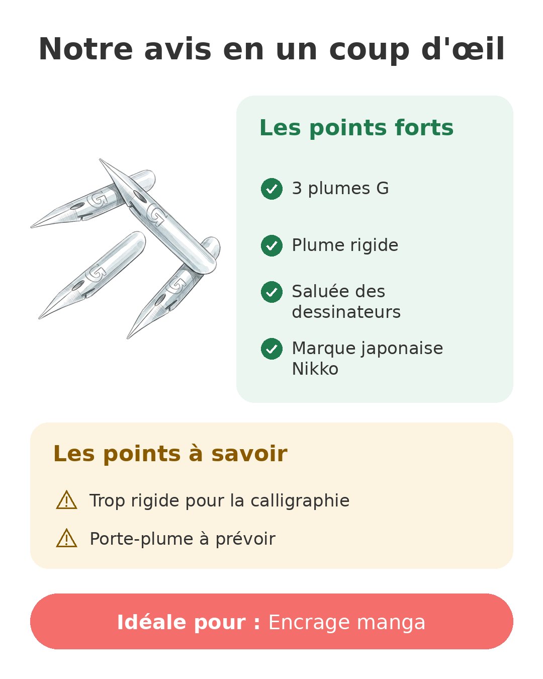 Notre avis en un coup d'œil sur Plumes Nikko G x3