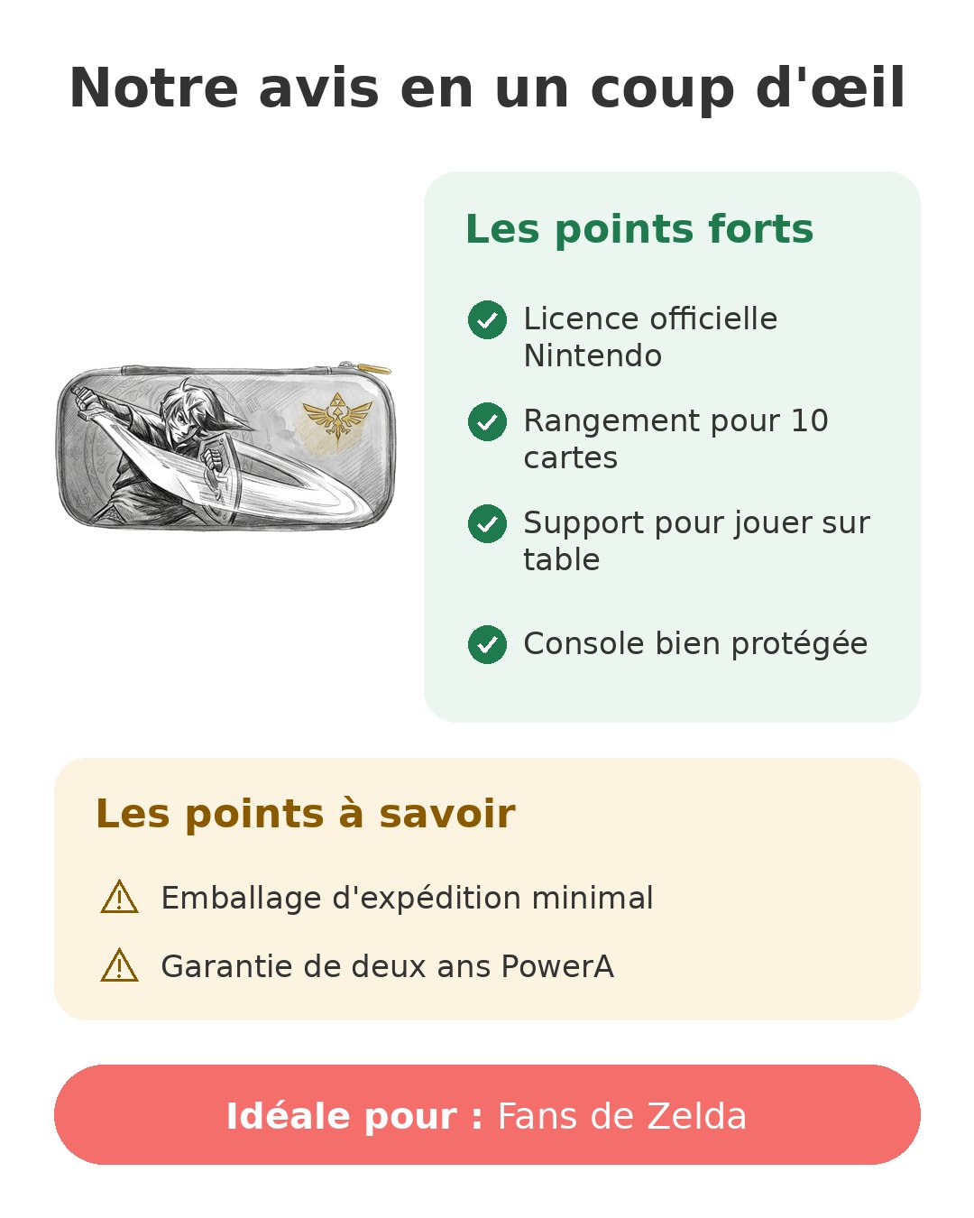 Notre avis en un coup d'œil sur Étui Switch Zelda