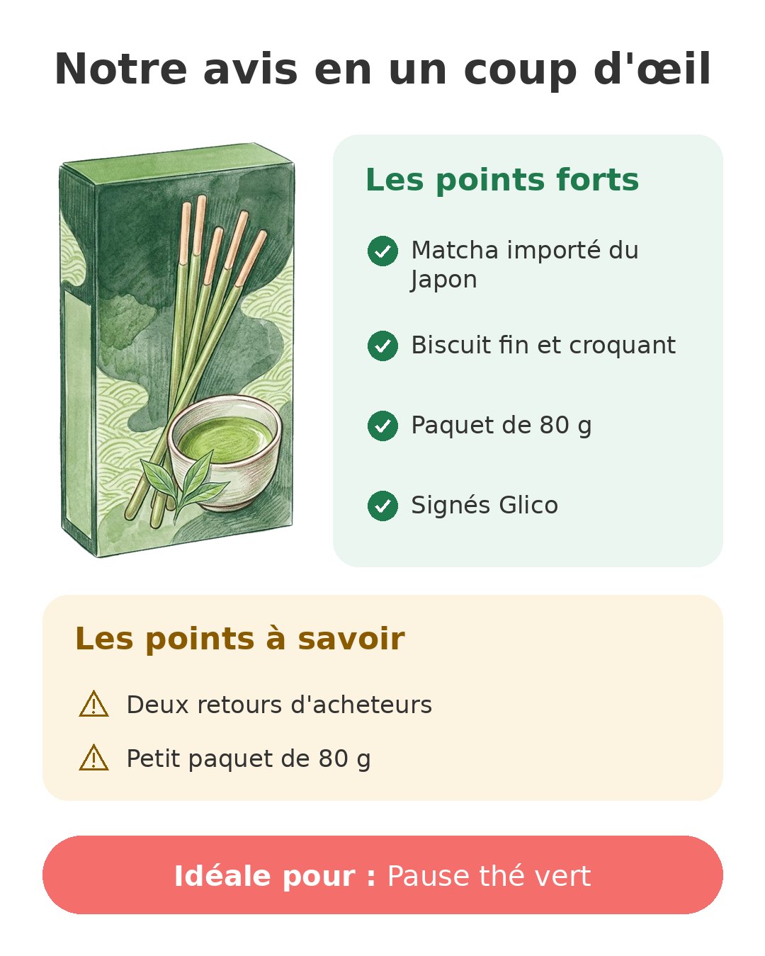 Notre avis en un coup d'œil sur Pocky matcha Glico