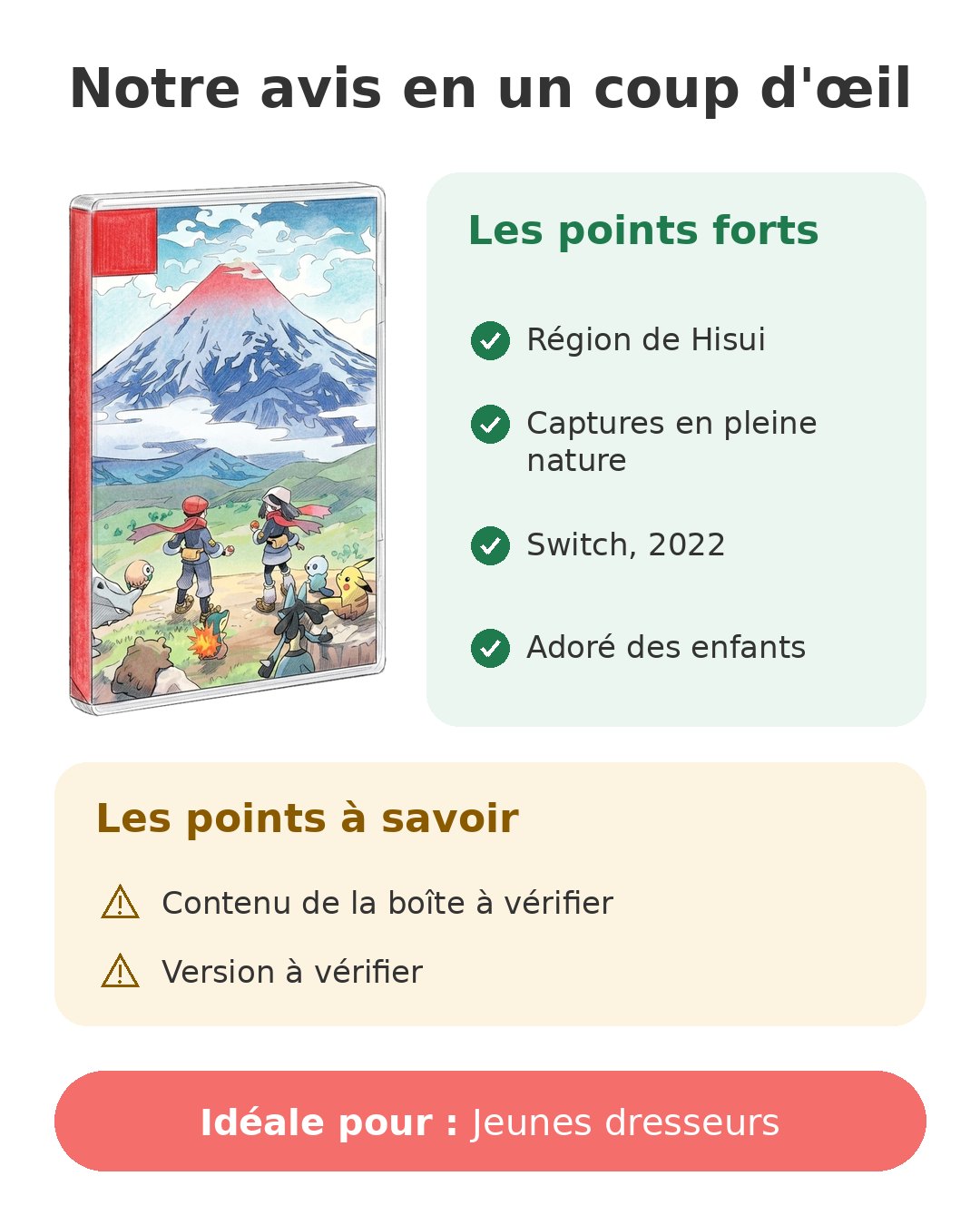 Notre avis en un coup d'œil sur Pokémon Arceus Switch