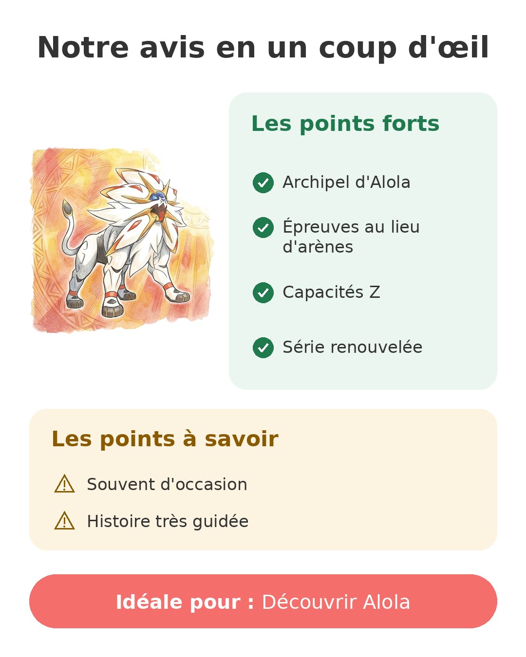 Notre avis en un coup d'œil sur Pokémon Soleil 3DS