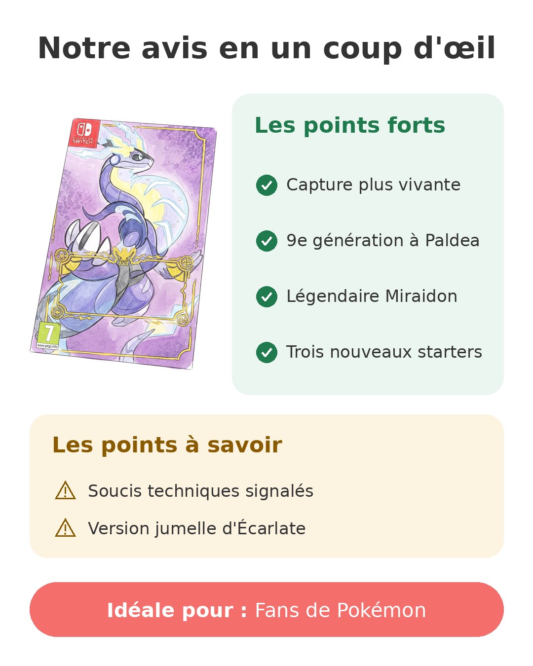 Notre avis en un coup d'œil sur Pokémon Violet
