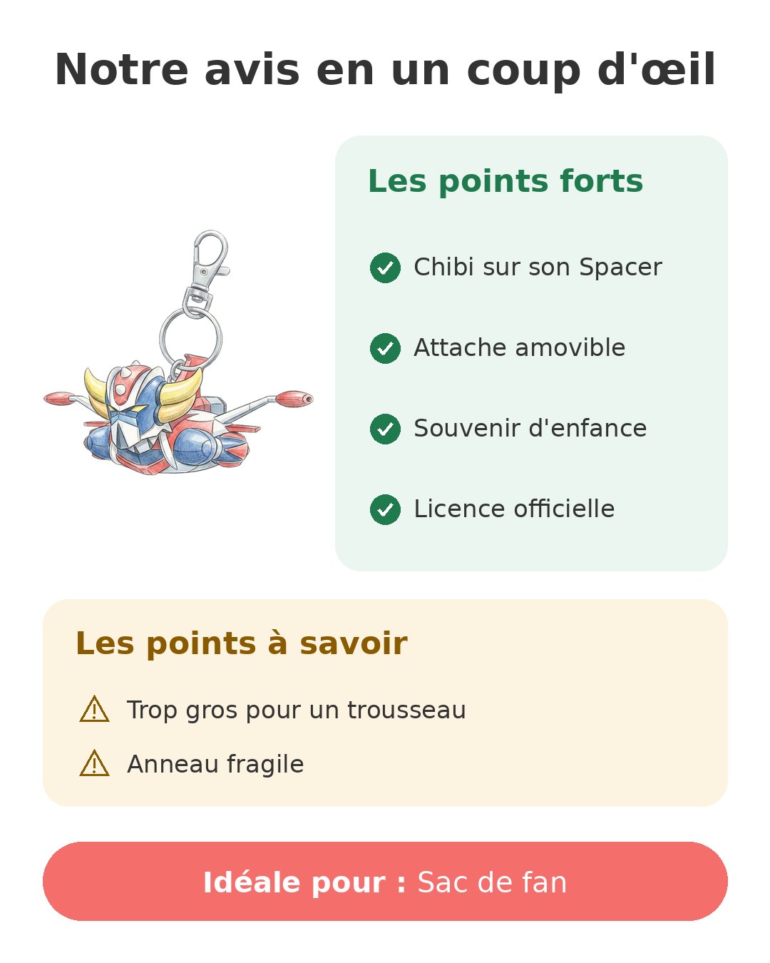 Porte clé Goldorak chibi avec Spacer Plastoy de 10 cm Notre avis en un coup d'œil sur Porte-clés Goldorak