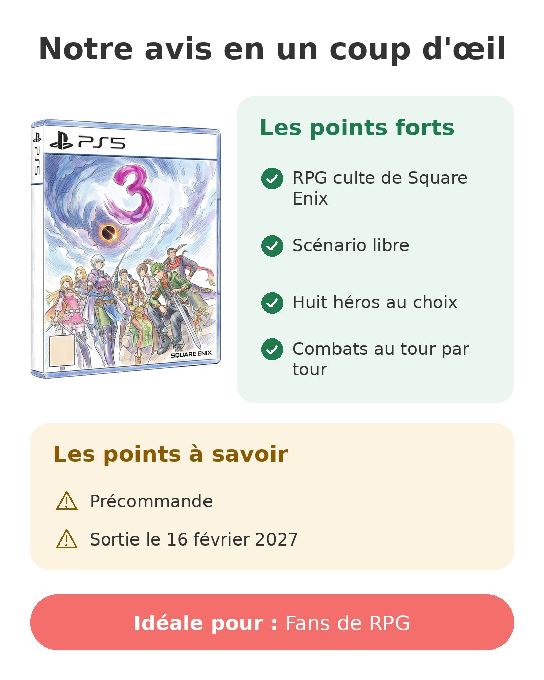 Notre avis en un coup d'œil sur Romancing SaGa 3 PS5