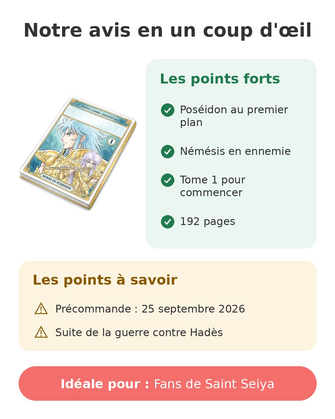 Notre avis en un coup d'œil sur Saint Seiya Rerise