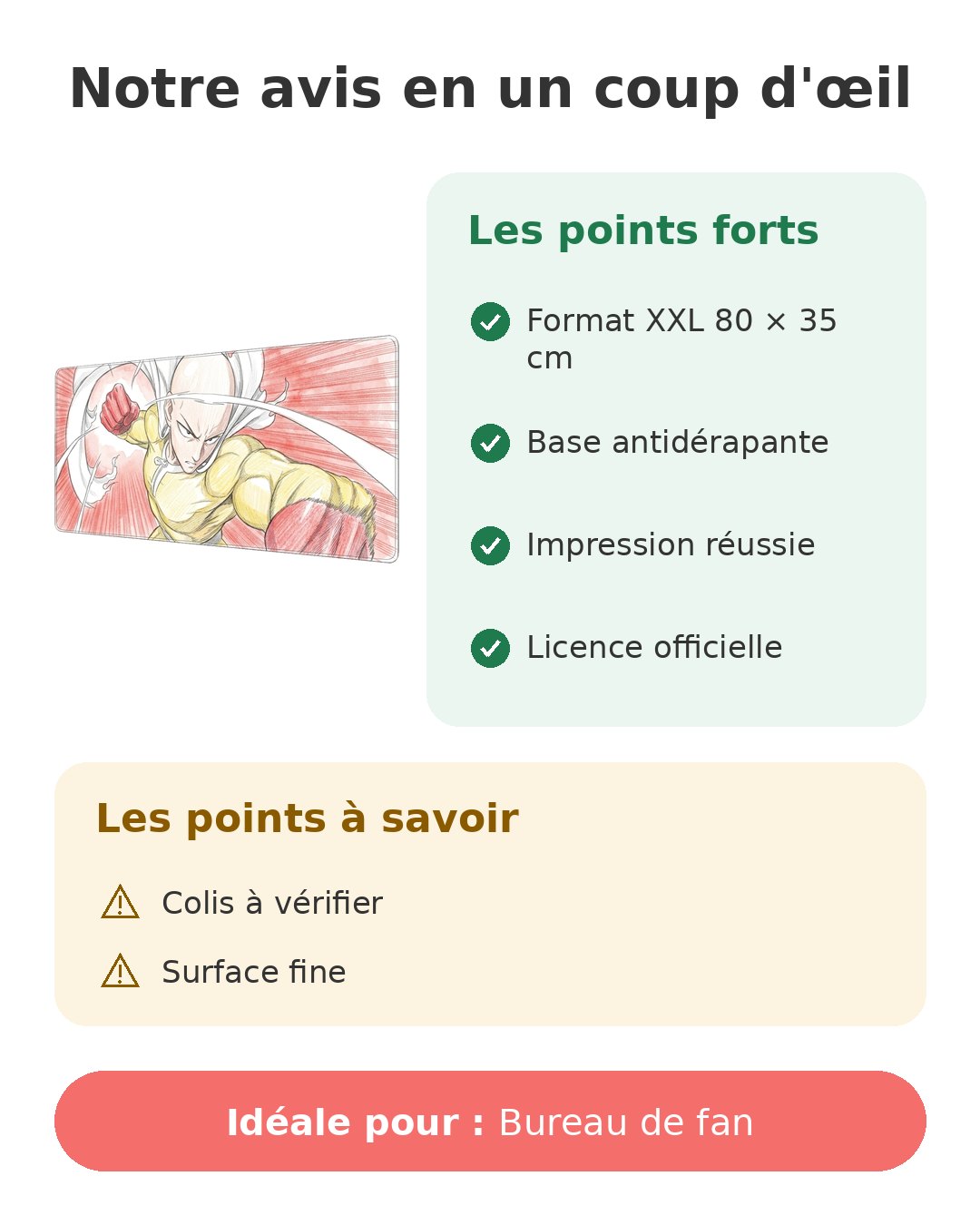Notre avis en un coup d'œil sur Tapis One Punch Man
