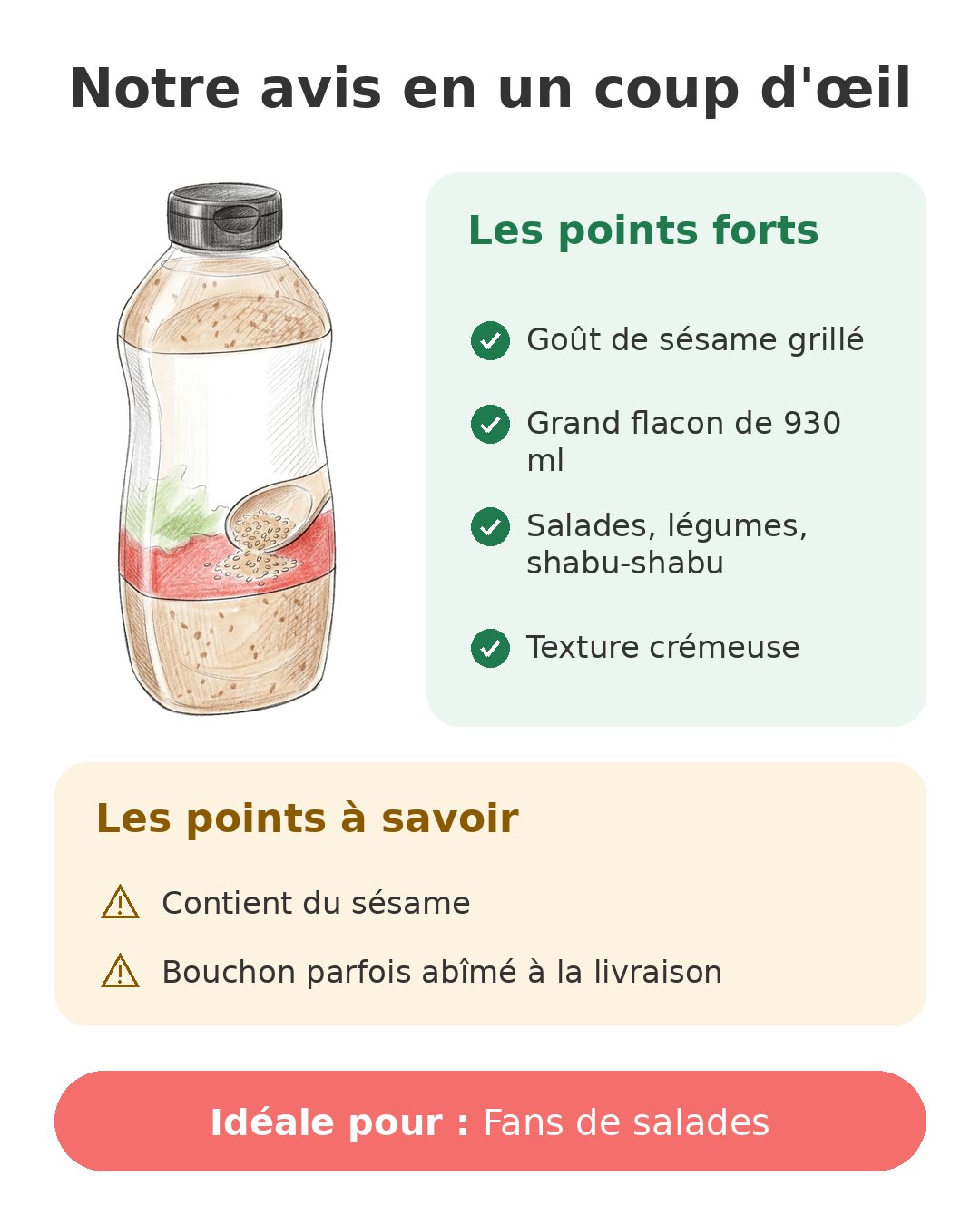 Notre avis en un coup d'œil sur Kewpie sésame 930 ml