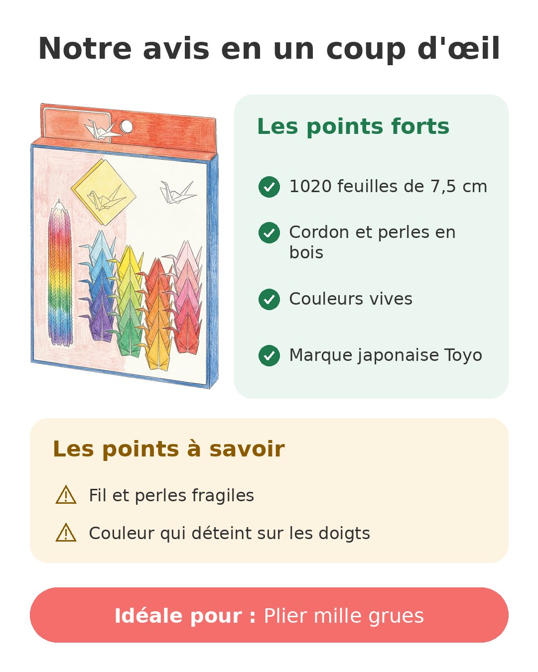 Notre avis en un coup d'œil sur Kit senbazuru Toyo