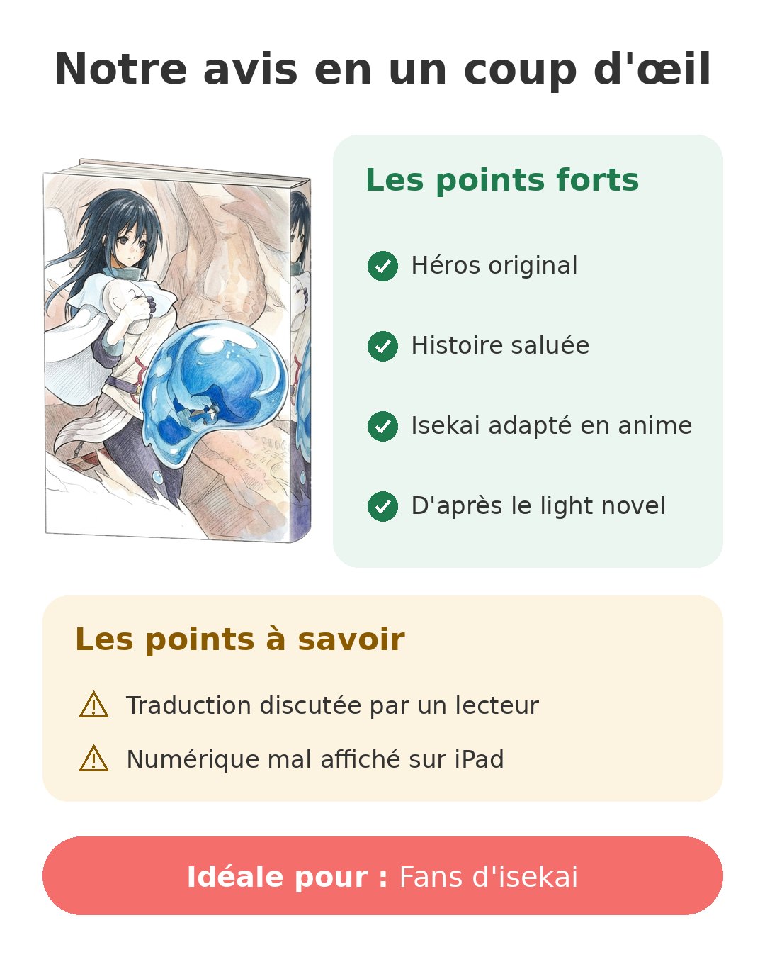 Notre avis en un coup d'œil sur Slime tome 1