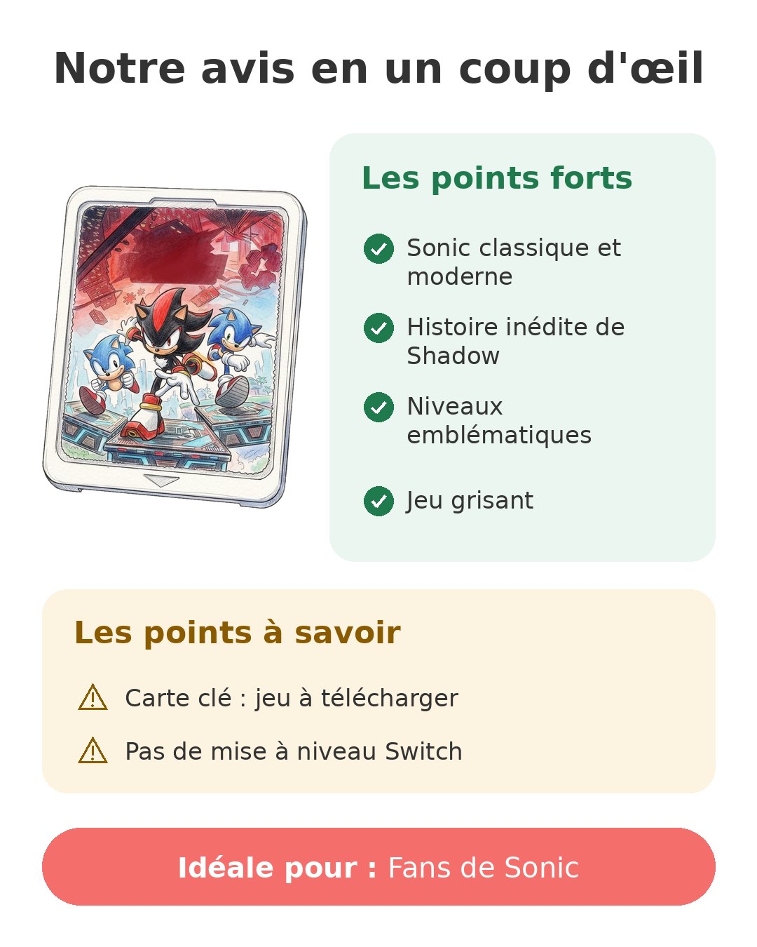 Notre avis en un coup d'œil sur Sonic x Shadow
