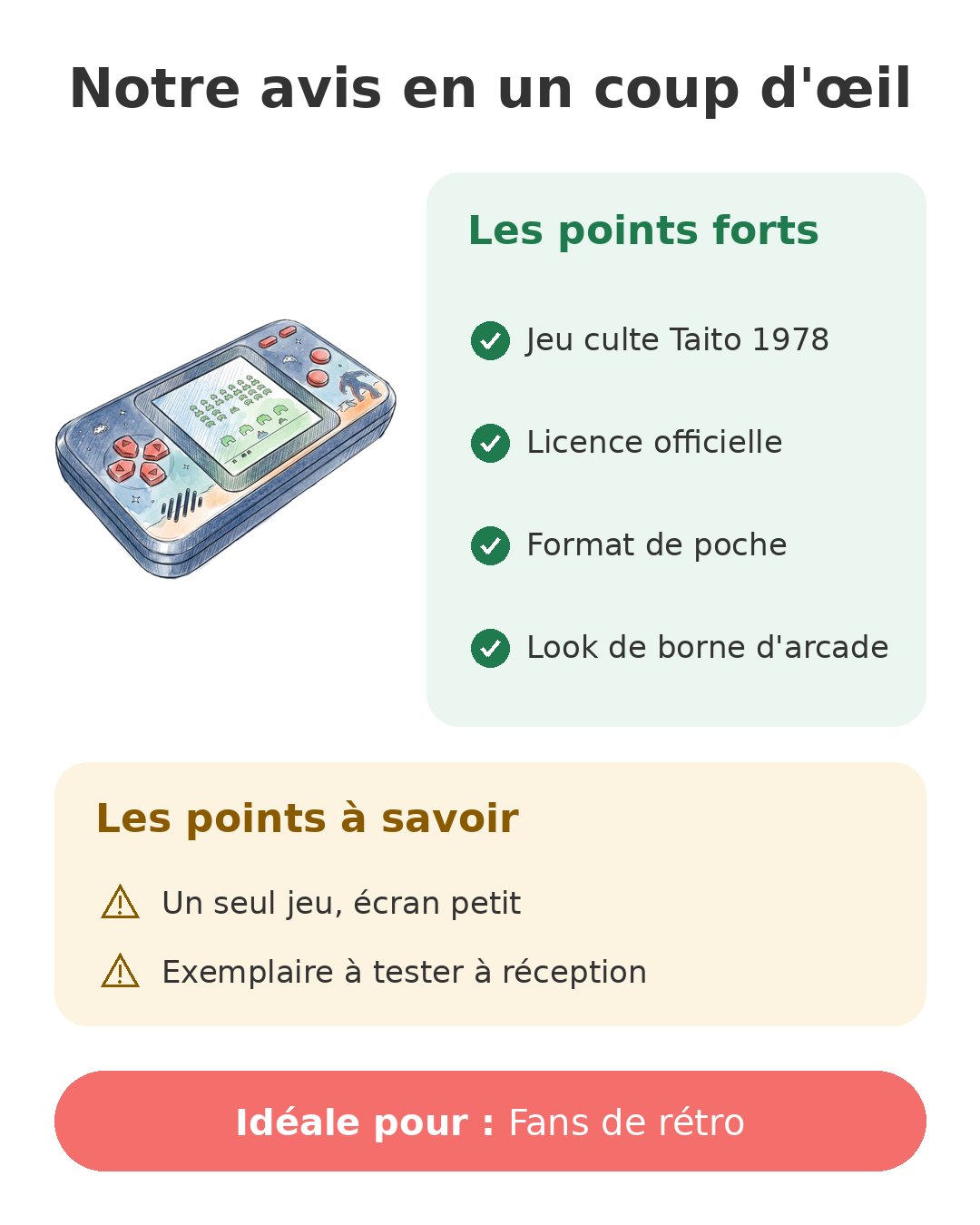 Notre avis en un coup d'œil sur Space Invaders poche