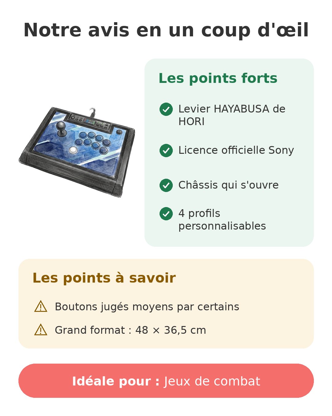 Notre avis en un coup d'œil sur HORI Fighting Stick α