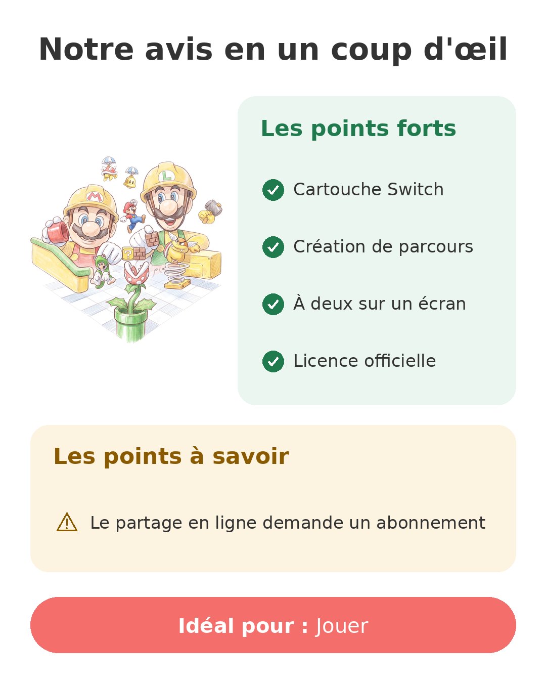 Notre avis en un coup d'œil sur Mario Maker 2