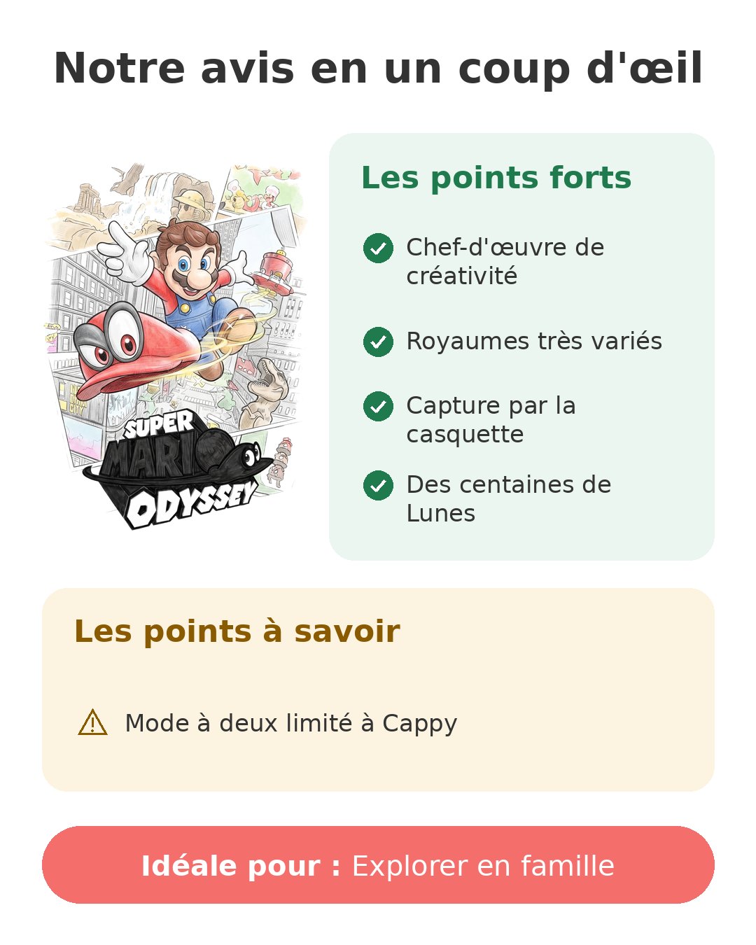 Notre avis en un coup d'œil sur Mario Odyssey