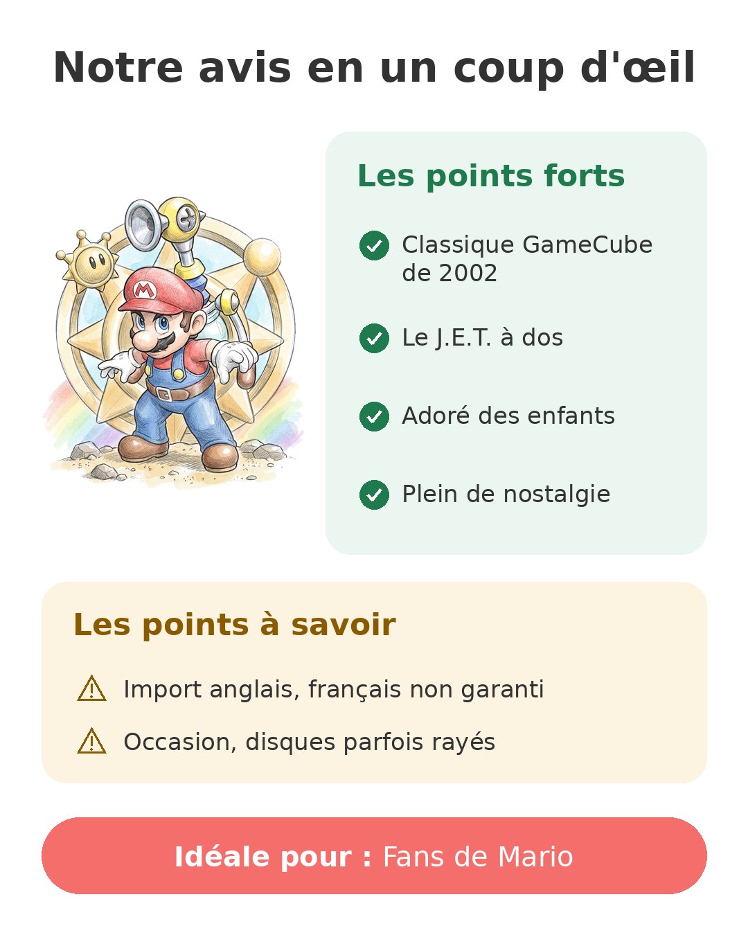 Notre avis en un coup d'œil sur Super Mario Sunshine