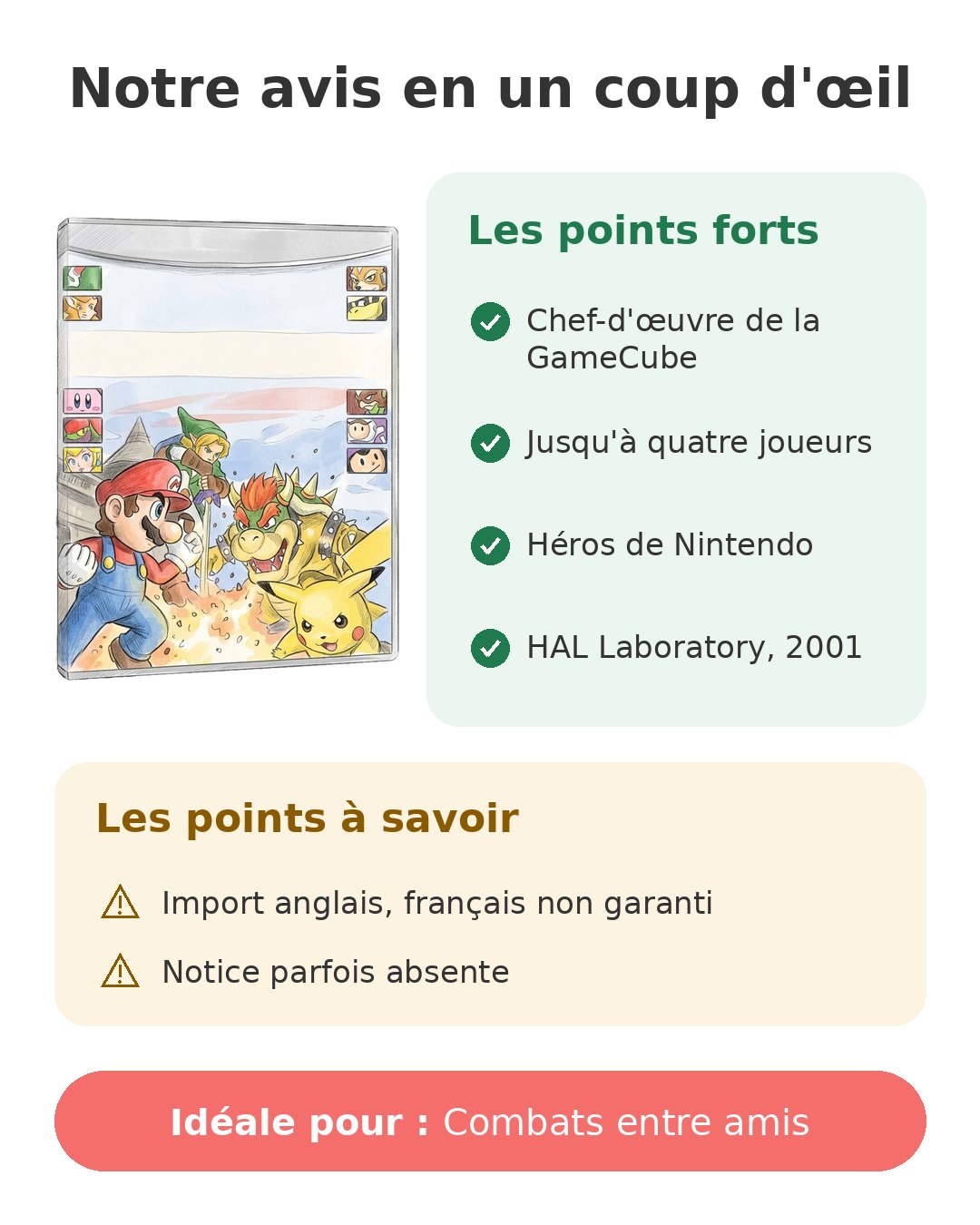 Notre avis en un coup d'œil sur Smash Bros Melee