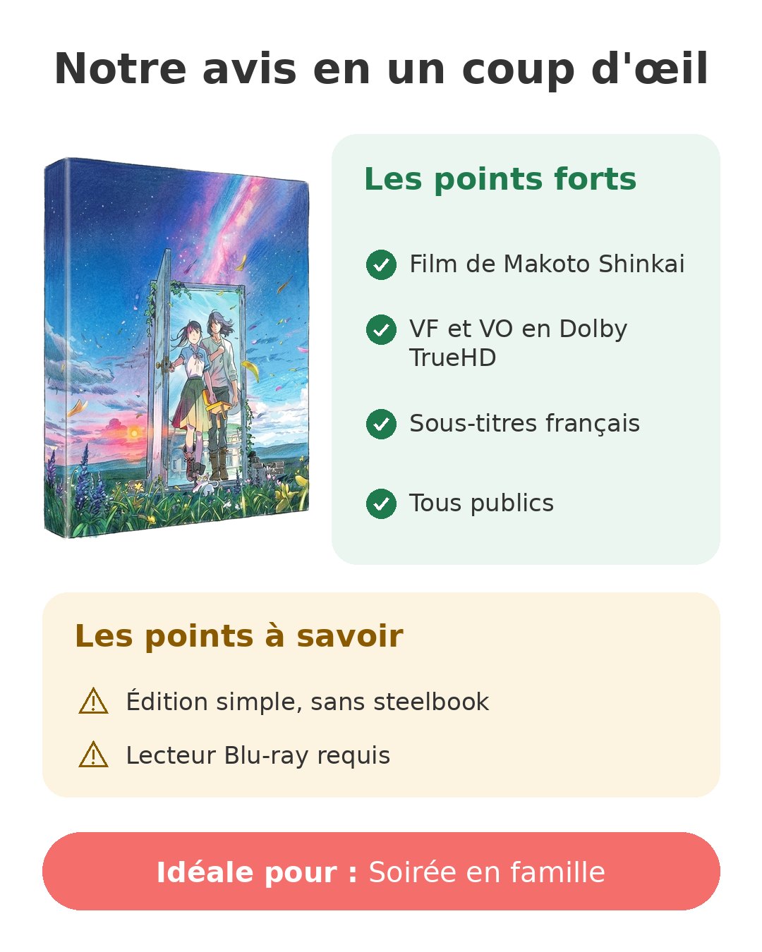 Notre avis en un coup d'œil sur Suzume Blu-ray