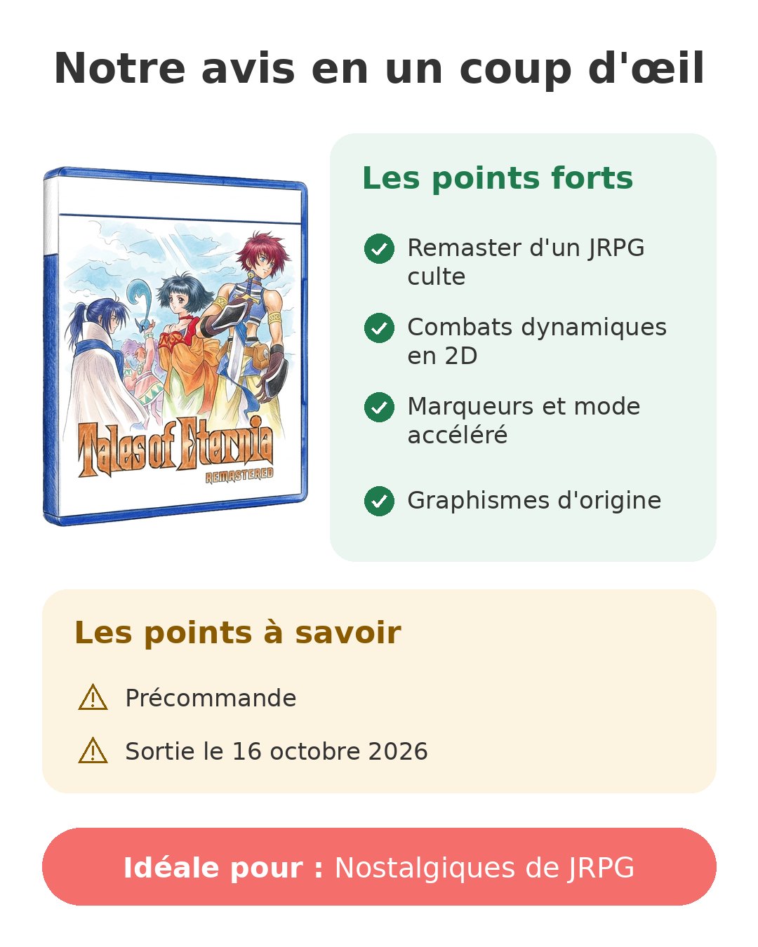 Tales of Eternia Remastered en précommande pour PS5 Notre avis en un coup d'œil sur Tales of Eternia PS5