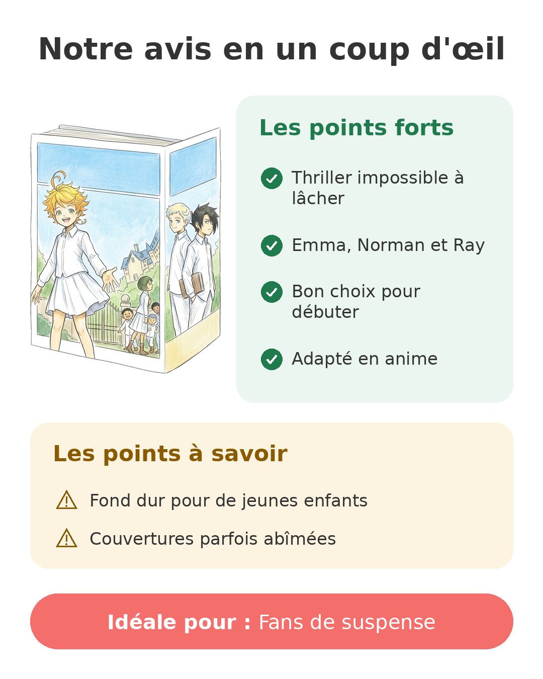 The Promised Neverland - Tome 1 Notre avis en un coup d'œil sur Promised Neverland T1