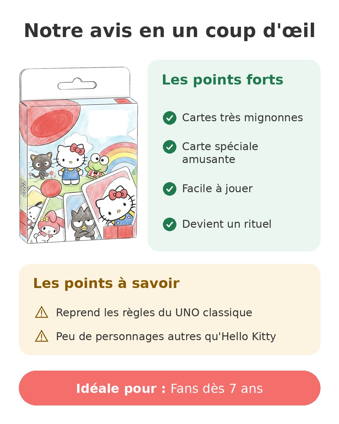 Notre avis en un coup d'œil sur UNO Hello Kitty