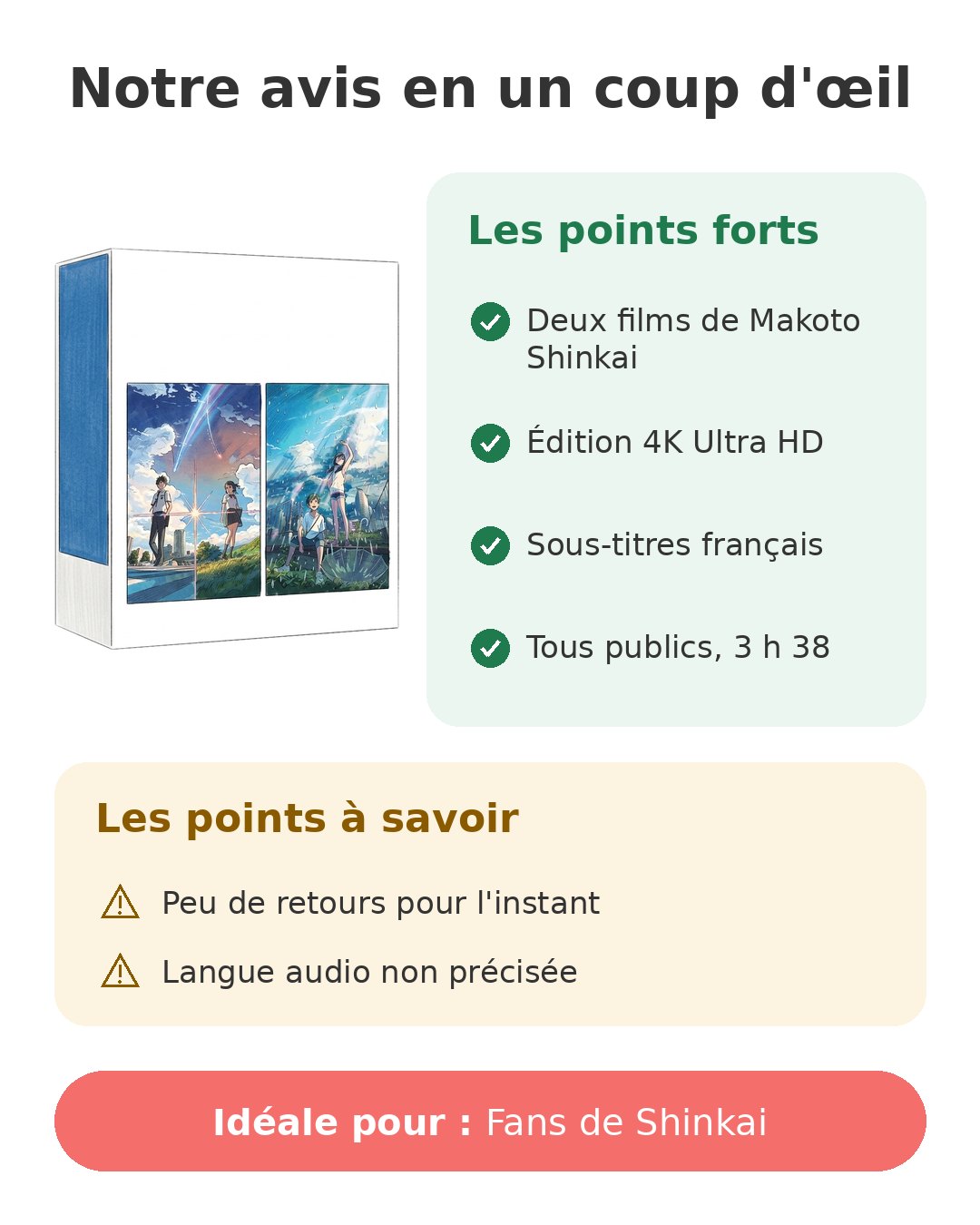 Notre avis en un coup d'œil sur Coffret Makoto Shinkai