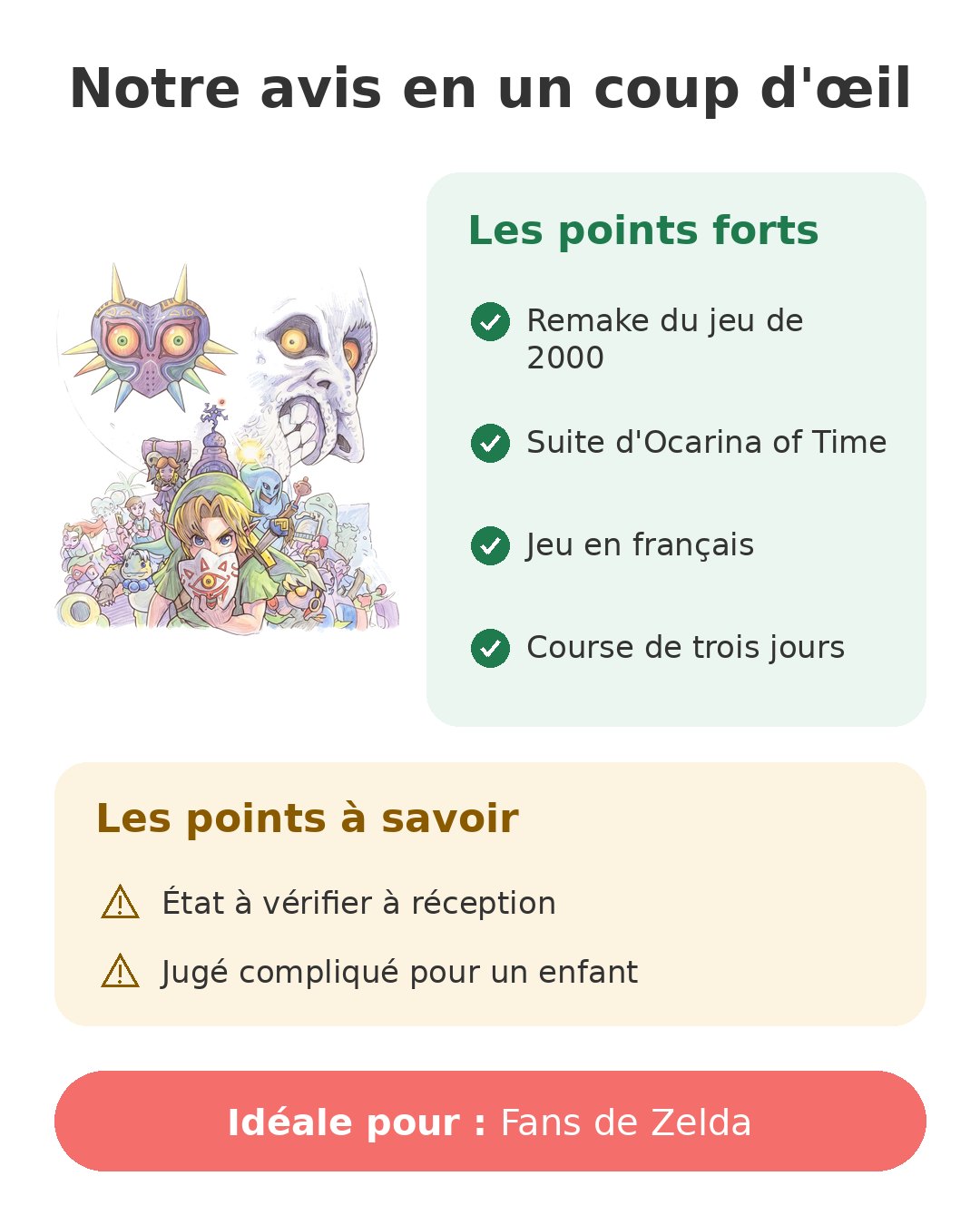 Notre avis en un coup d'œil sur Zelda Majora's Mask 3D