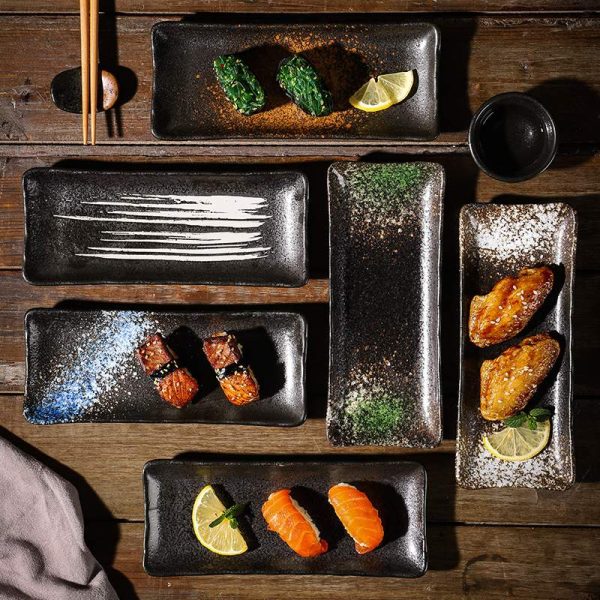 Assiette à sushi rectangulaire noire