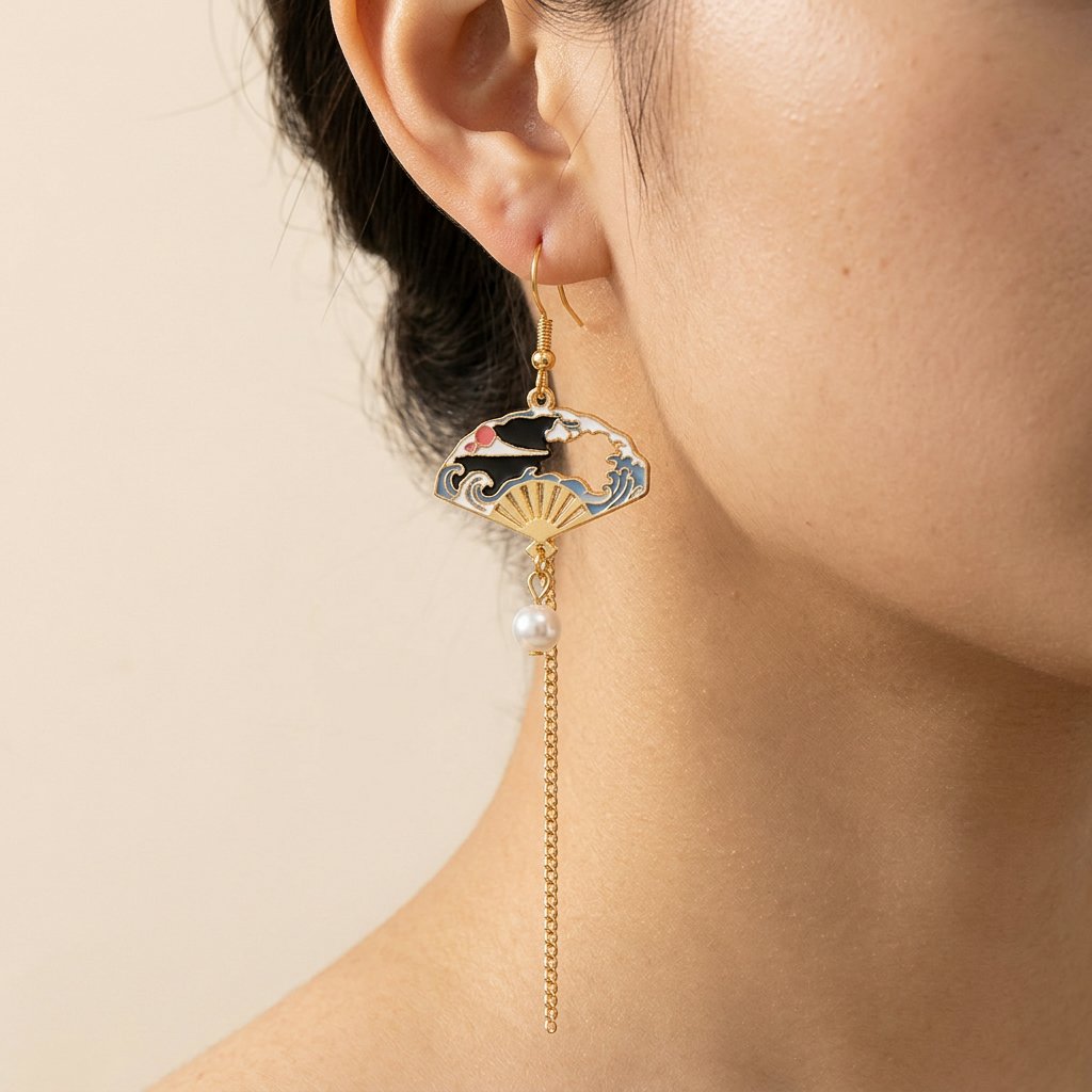 Boucles d'oreilles pendantes éventail japonais