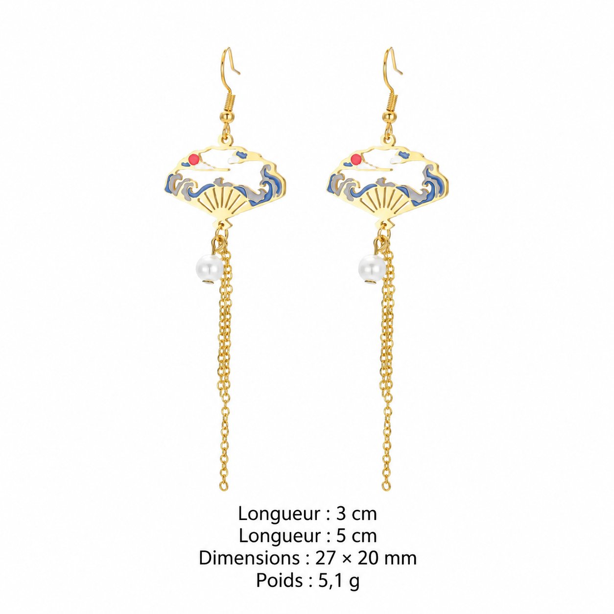 Boucles d'oreilles pendantes éventail japonais