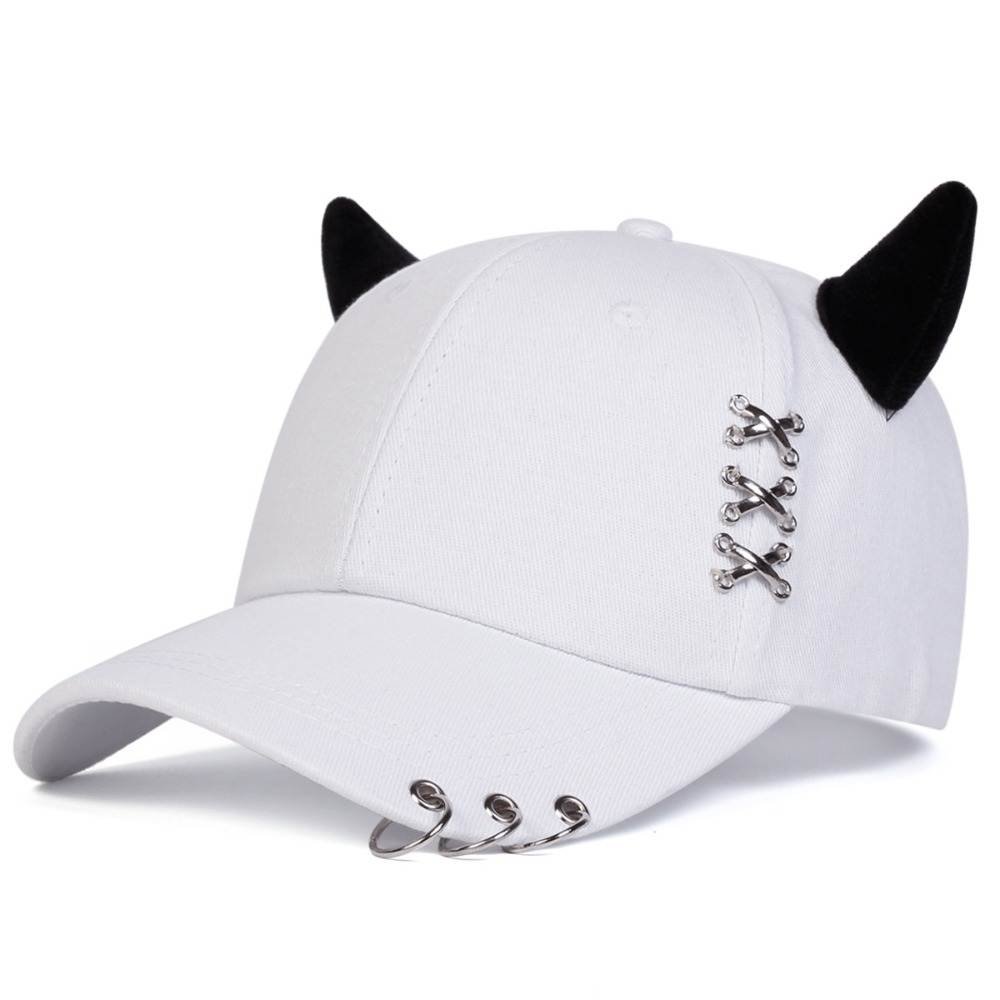 Casquette baseball kawaii à cornes - Blanc