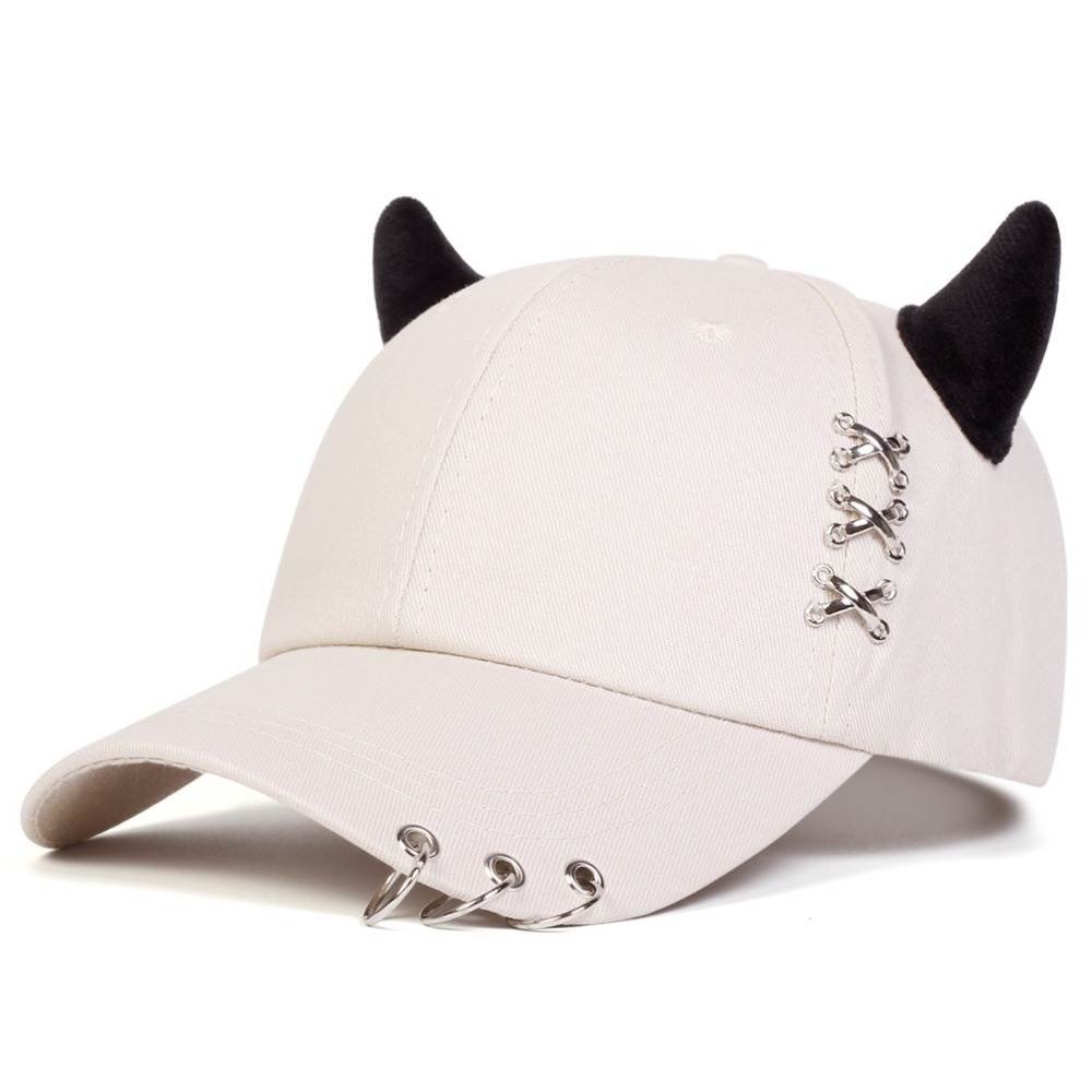 Casquette baseball kawaii à cornes - Beige
