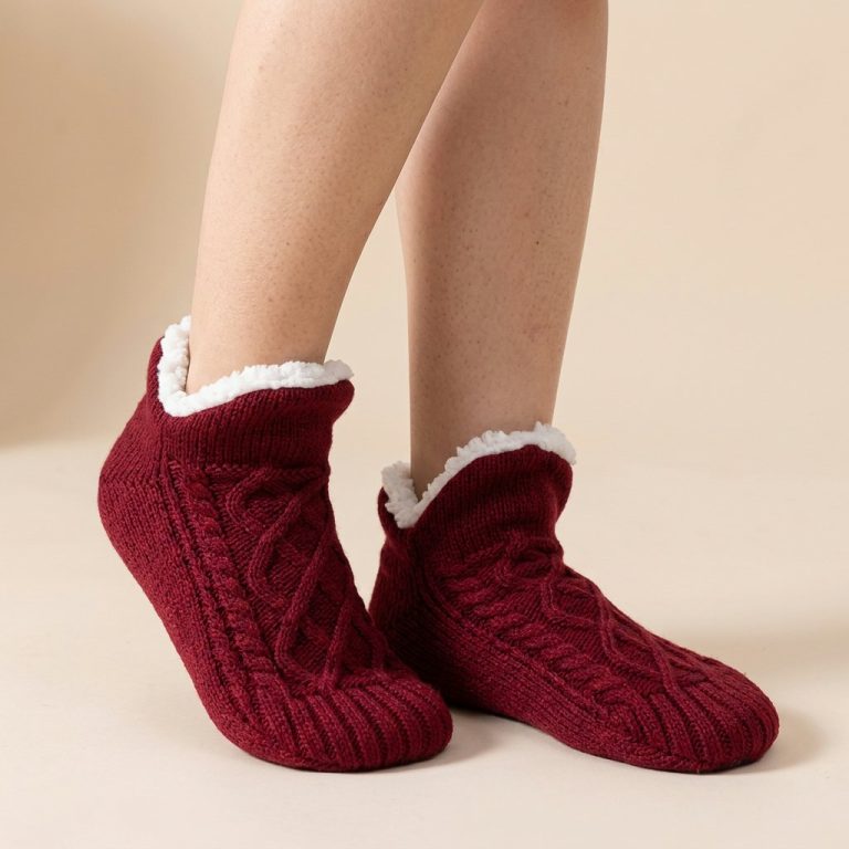 Chaussons-chaussettes-torsades-doubles-polaire-miniature