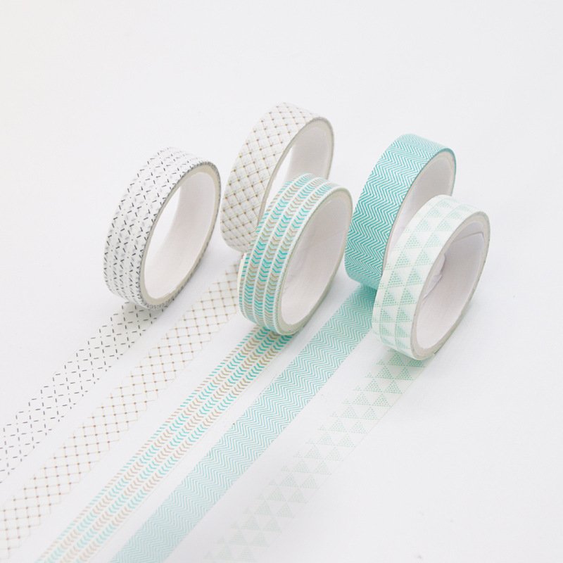 Coffret de 5 rubans washi adhésifs - Géométrique menthe