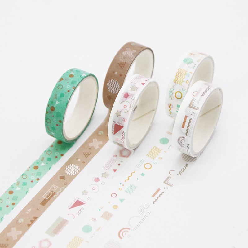 Coffret de 5 rubans washi adhésifs - Géométrique boisé