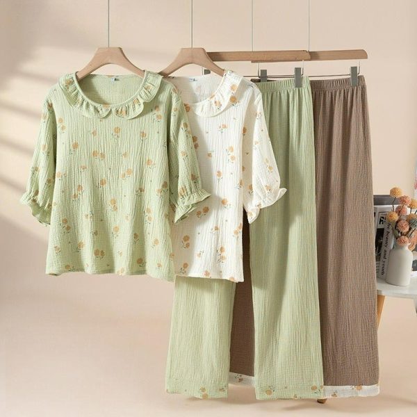 Ensemble de nuit japonais femme en coton gaufré