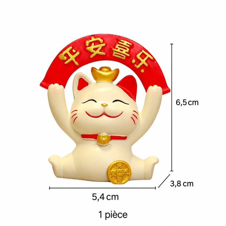 Figurine maneki neko porte-bonheur avec lanterne rouge