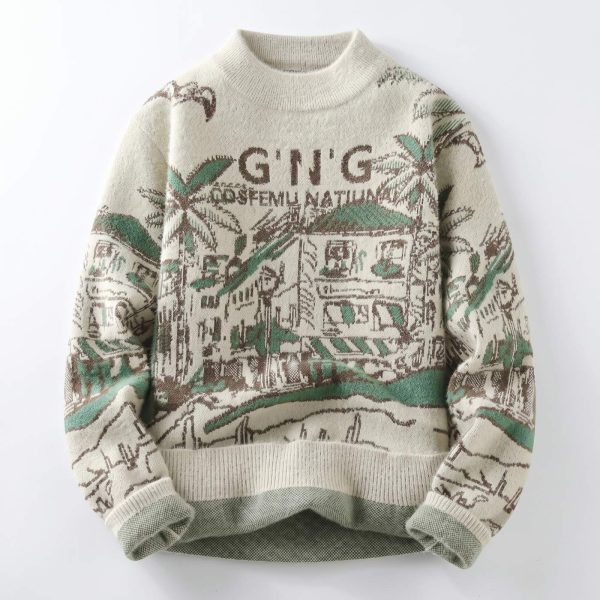 Gros pull en maille à motif urbain