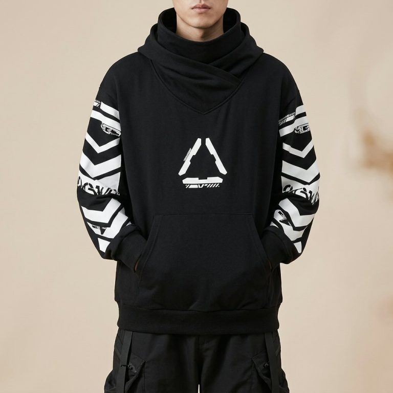 Hoodie-noir-unisexe-a-chevrons-blancs-miniature