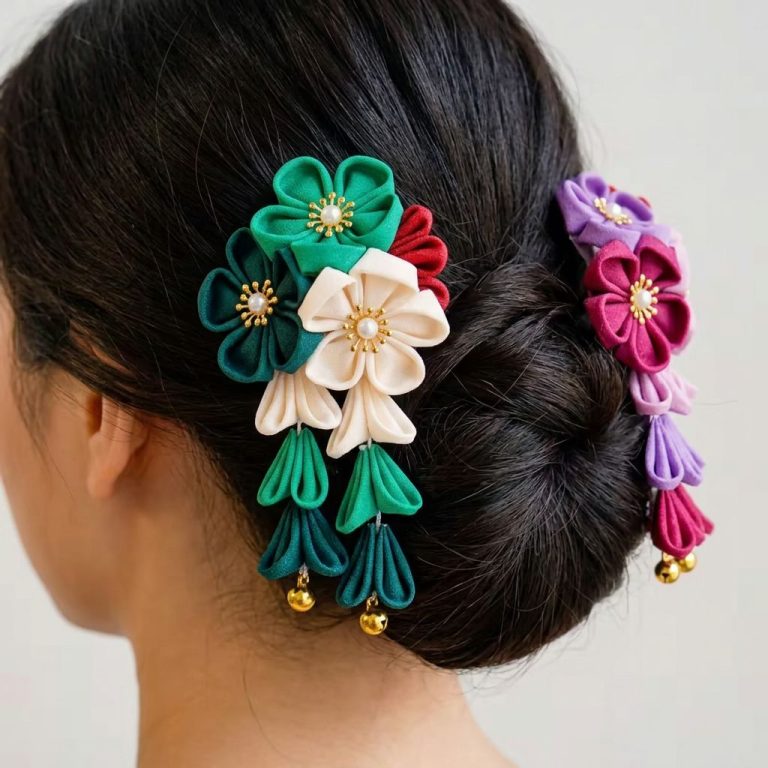 Kanzashi japonais à clochettes dorées
