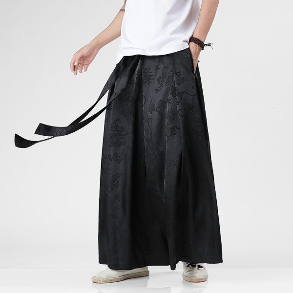 Pantalon jambes larges à dragons et phénix