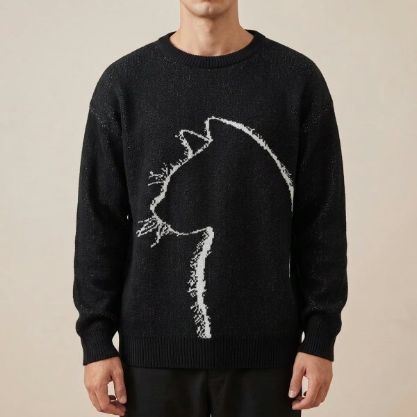 Pull chat femme et homme silhouette blanche
