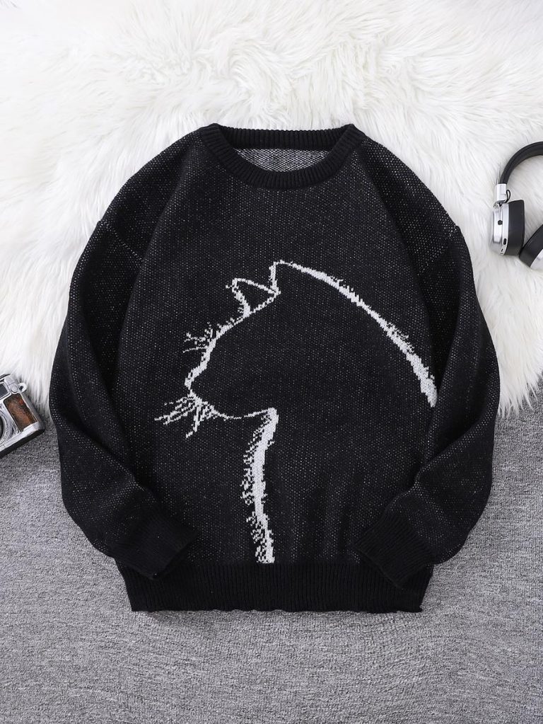 Pull-chat-femme-et-homme-silhouette-blanche-picture-1