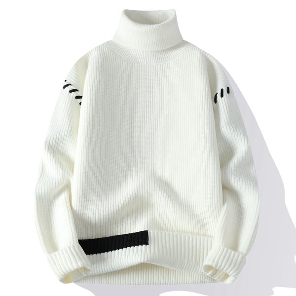 Pull col roulé homme à bandes contrastées