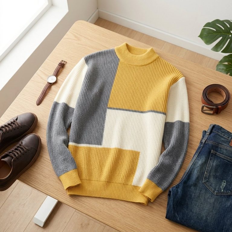 Pull color block femme et homme asymétrique