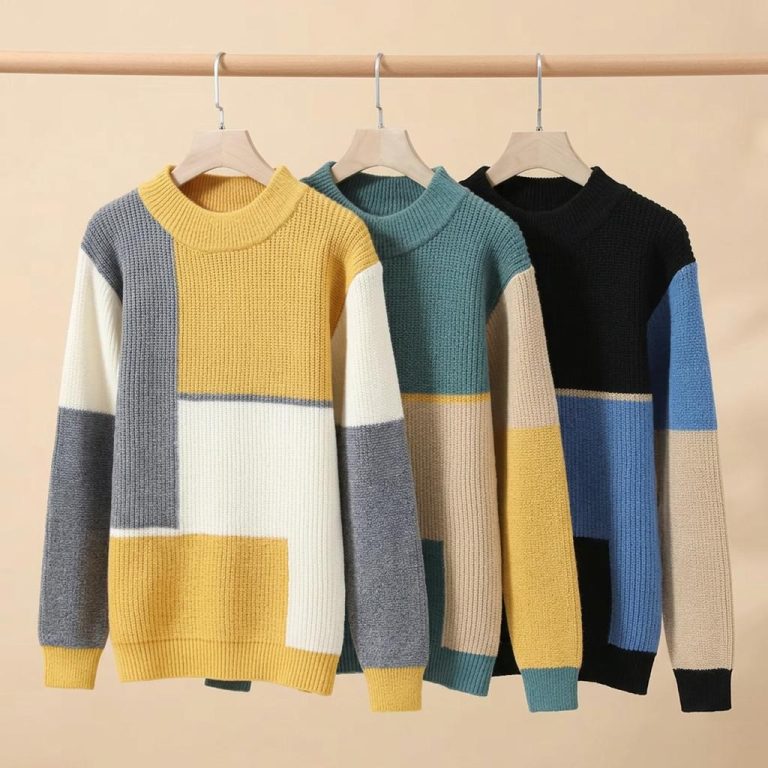 Pull color block femme et homme asymétrique