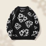 Pull-floral-geometrique-en-laine-polyester-a-manches-longues-et-col-rond-miniature